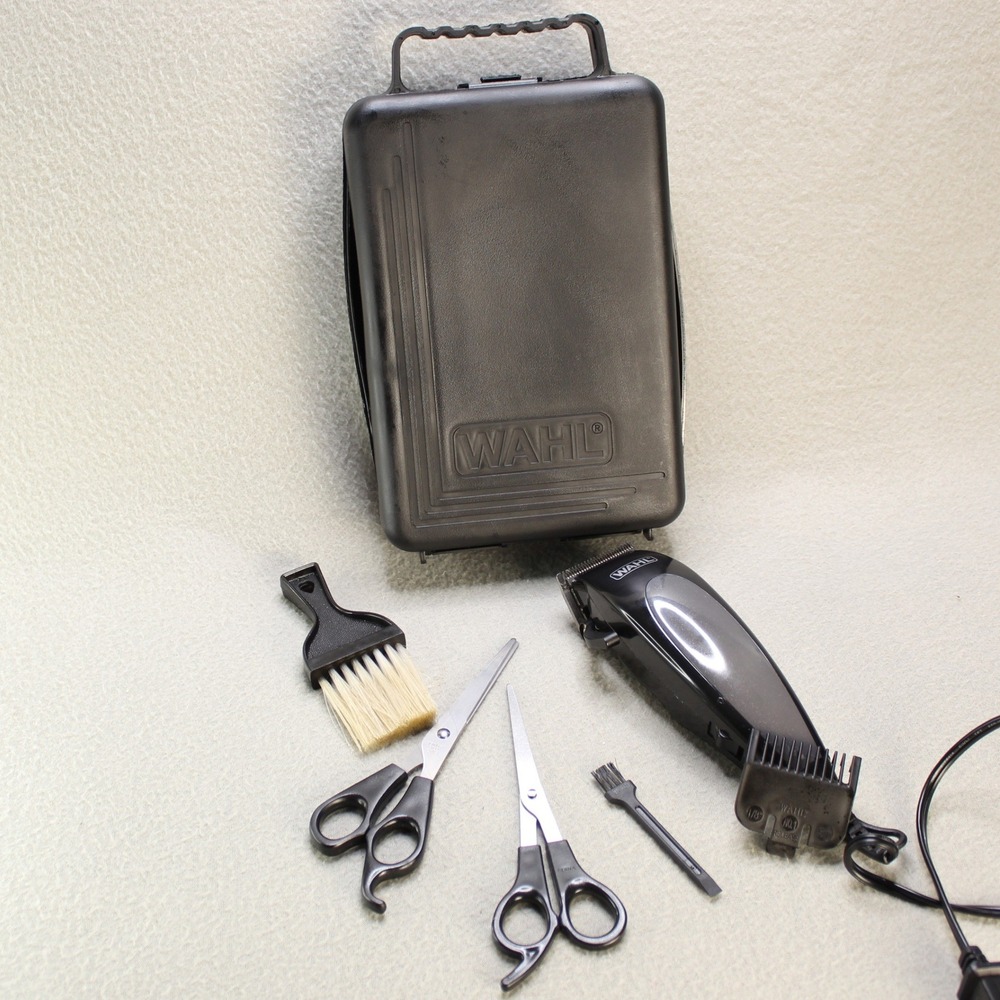 Wahl Hair Clipper Grooming Kit Mens Black Good Corded With Case Scissors Tested